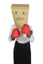 Unknown businesswoman with boxing gloves