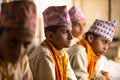 Unknown children during the reading of texts in Sanskrit at Jagadguru School.