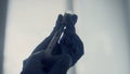 Doctor hands filling syringe with medication close up. Vaccine in health clinic.