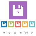 Unknown file flat white icons in square backgrounds
