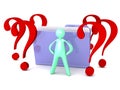 Unknown file folder with question marks and cartoon man