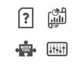 Unknown file, Report document and Quick tips icons. Dj controller sign. Vector