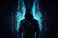 Unknown hacker on cyber background. Internet, cyberspace and data security concept. Generative AI