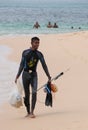 Unknown Lankans returned from spearfishing in the coastal zone of the Indian ocean.