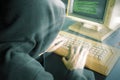 Unknown man stealing data information from system Royalty Free Stock Photo