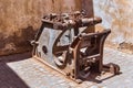 Unknown old rusty metal construction in the Marrakesh on a sunny day. Morocco Royalty Free Stock Photo