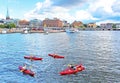 Unknown people are boating in kayaks in Stockholm
