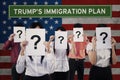 Unknown people with USA flag and Trump`s plan Royalty Free Stock Photo