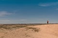 Unknown person looks into the moon landscape near Swakopmund Namibia