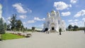 Unknown pilgrims are on Cathedral Square near Savior Transfiguration Cathedral