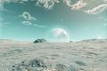 Unknown Planet Landscape, Unearthly Epic View, Unfamiliar Huge Planets of Different Sizes