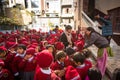 Unknown pupils during dance lesson in primary school. Royalty Free Stock Photo