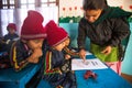 Unknown pupils in English class at primary school, Dec 24, 2013 in Kathmandu, Nepal. Royalty Free Stock Photo