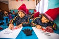 Unknown pupils in English class at primary school, Dec 24, 2013 in Kathmandu, Nepal. Royalty Free Stock Photo