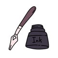 Ink accessories supplies in doodle style. Royalty Free Stock Photo