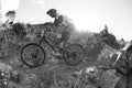 Unknown racer on the competition of mountain bike Royalty Free Stock Photo