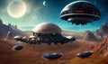 unknown red planet with alien ships