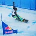 Unknown snowboarder performs during the European Cup Snowboardcross Royalty Free Stock Photo