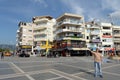 An unknown tourist photographs himself on a smartphone in the center of the sea city of Marmaris. Turkey