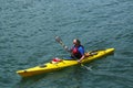 Unknown tourist riding sea kayak in Bar Harbor, Maine