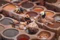 Unknown wokers in the tannery in Fez, Morocco. The tanning industry in the city is considered one of the main tourist attractions Royalty Free Stock Photo