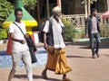 Unkown old men walking in the compound of old historical hotel in Addis Ababa