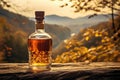 Unlabeled Bottle Of Bourbon With Picturesque Rustic Background. Generative AI