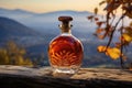 Unlabeled Bottle Of Brandy With Picturesque Rustic Background. Generative AI