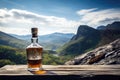 Unlabeled Bottle Of Whiskey With Picturesque Rustic Background. Generative AI