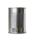 Unlabelled tin can on a white background