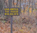 Unlawful to Feed Wildlife Sign in Shenandoah National Park on the Blue Ridge Mountains, Virginia Royalty Free Stock Photo