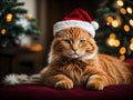 Meowy Christmas: Orange Cat Wearing Santa Hat in Joyful Celebration