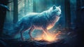 Mystical Wolf Patronus: A Serene Forest Guardian in Moonlight Royalty Free Stock Photo