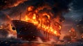 Inferno Afloat: Massive Container Ship Engulfed in Fiery Havoc