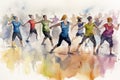 Unleash Your Fitness Goals with this Watercolor Group Exercise Illustration.