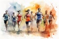 Unleash Your Fitness Goals with this Watercolor Group Exercise Illustration.