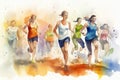 Unleash Your Fitness Potential with Group Exercise Watercolor Illustration.