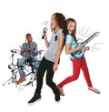 Unleash your innner rockstar. Studio shot of children playing rock music on imaginary instruments. Royalty Free Stock Photo