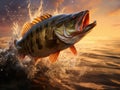 Unleashed Power: Incredible Moment a Largemouth Bass Leaps from the Water Royalty Free Stock Photo