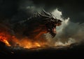 Unleashing Chaos: A Fiery Closeup of a Monstrous Dragon on the B
