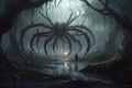 Unleashing Darkness: The Fateful Meeting of Melkor and Ungoliant in the Shadowy Woods. AI Generated.