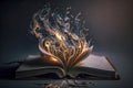 Ã¢â¬ÅUnleashing Imagination: A Fiery Design Emanates from the Pages of an Open Book, ai generative