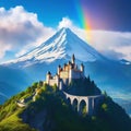 Unleashing the Mystical A Fantasy Castle in The Clouds with Rainbow Bridge using Unreal Engine and Bokeh Effects