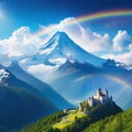 Unleashing the Mystical A Fantasy Castle in The Clouds with Rainbow Bridge using Unreal Engine and Bokeh Effects