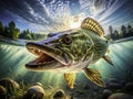Unleashing the Predator An Underwater Exploration of Pike Hunting in a Pristine Freshwater River Environment Royalty Free Stock Photo
