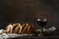 Unleavened Bread, Chalice of Wine, and Crown of Thorns - Communion And Passion Royalty Free Stock Photo