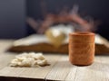 Unleavened pieces of Bread with Wine, Crown Of Throns, Bible Royalty Free Stock Photo