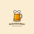 Unlimited Beer Abstract Vector Sign, Emblem or Logo Template. Mug Silhouette with Infinity Symbol. Good for Bars, Pubs