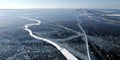 Unlimited and endless ice field in the lake Baikal, Siberia, Russia. Ice crack.