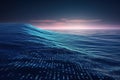 Unlimited ocean of information with waves of binary code at dawn, abstract seascape background. Generative AI illustration Royalty Free Stock Photo